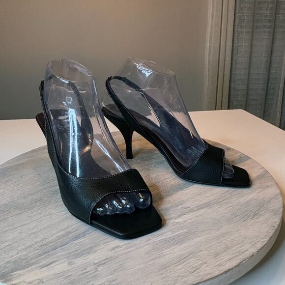 Donald J Pliner Shoes Black Slingback Peep Toe Kitten Heels US Size 7 M Italy - Picture 1 of 12
